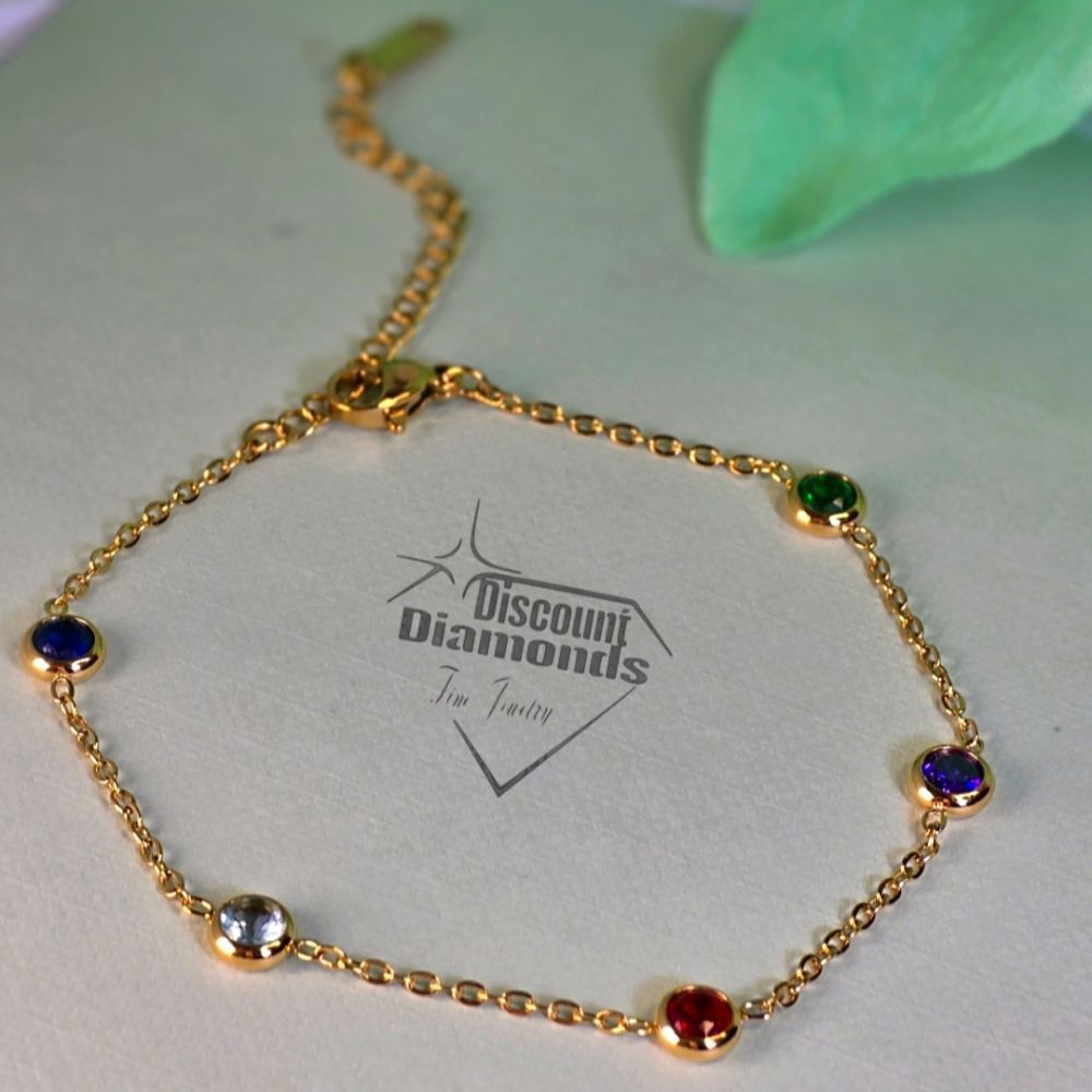 18K Yellow Gold Titanium Multi Colored Chakra Bracelet
